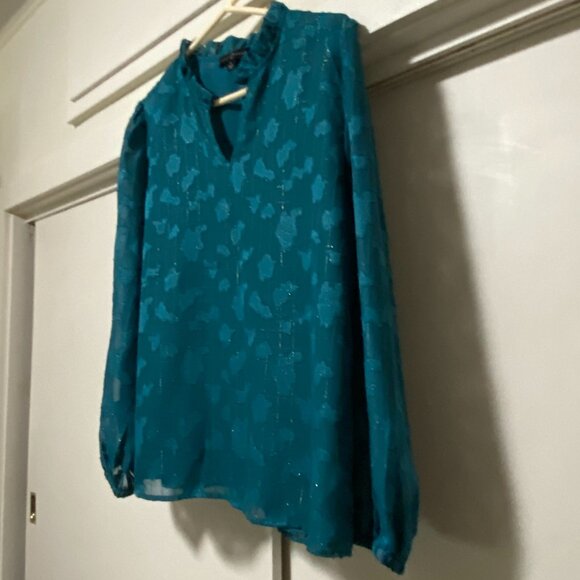 Fred & David, long sleeve, dark turquoise sparkling blouse, size L - Picture 4 of 9